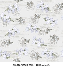Seamless vintage floral pattern for gift wrap, fabric, cower and interior design. Abstract pattern with circles elements, flowers and berries