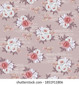 Seamless vintage floral pattern for gift wrap, fabric, cower and interior design. Abstract pattern with circles elements, flowers and berries