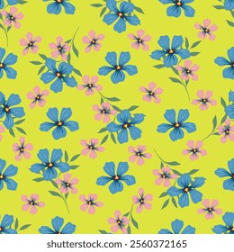 Seamless vintage floral pattern. Gray background, yellow and white flowers, gray green leaves. Vector print with a liberty motif. Trendy design for surface. Retro style. Vector template