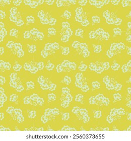 Seamless vintage floral pattern. Gray background, yellow and white flowers, gray green leaves. Vector print with a liberty motif. Trendy design for surface. Retro style. Vector template
