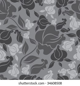 Seamless vintage floral pattern with grey roses (From my big "Seamless collection")