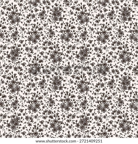 Seamless Vintage Floral Pattern with Hand Drawn Flowers on Cream Background