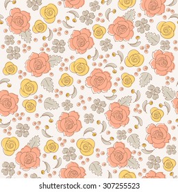Seamless vintage floral pattern on white background.