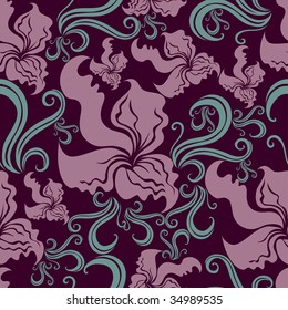 Seamless vintage floral pattern with orchid (From my big "Seamless collection")