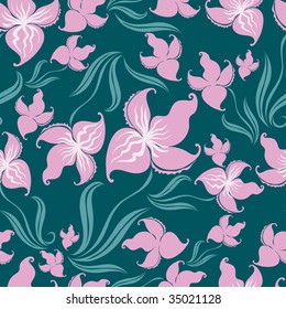 Seamless vintage floral pattern with orchid (From my big "Seamless collection")