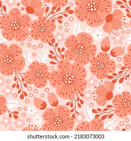 Seamless vintage floral pattern. Peach palette floral seamless pattern. Vector texture. Trendy print for textiles and wallpaper.