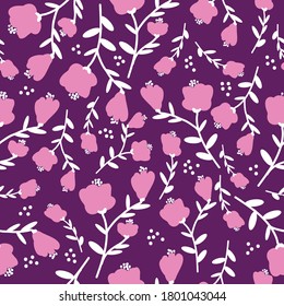 Seamless vintage floral pattern. Pink flowers on a dark maroon background. The print is suitable for Wallpaper.