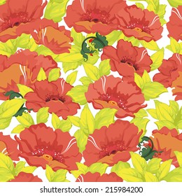 Seamless vintage floral pattern with poppy