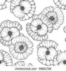 Seamless vintage floral pattern with poppy flower