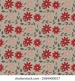 Seamless Vintage Floral Pattern with Red Flowers