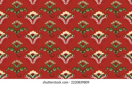 Seamless vintage floral pattern. Slavic folklore flower red background. Home decor. Bed linen.