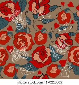 Seamless Vintage Floral pattern for Valentine love design, VECTOR