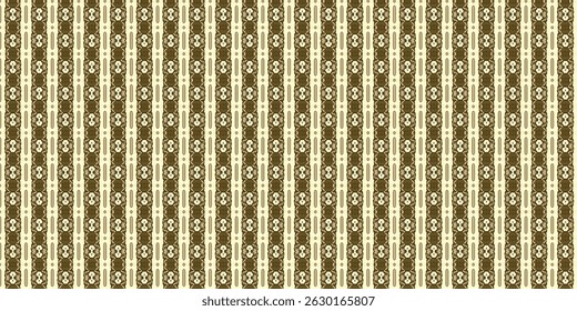 Seamless Vintage Floral Pattern with Vertical Stripes – Brown and Cream