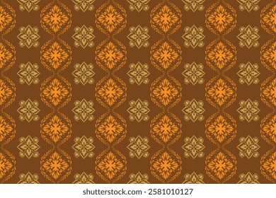 Seamless vintage floral pattern in warm brown and gold tones. This elegant ornamental design features intricate details, making it perfect for textiles, wallpaper, packaging, and digital backgrounds.