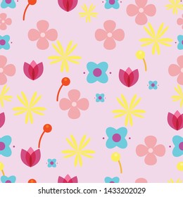 Seamless vintage floral patterns on a pink background