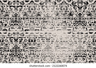 Seamless vintage floral rug with an effect of attrition. Damask carpet. Victorian engraved retro design. Vintage grunge fabric decor. Seamless abstract pattern with eastern motifs. Vector illustration