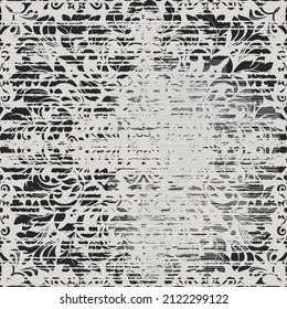 Seamless vintage floral rug with an effect of attrition. Damask carpet. Victorian engraved retro design. Vintage grunge fabric decor. Seamless abstract pattern with eastern motifs. Vector illustration