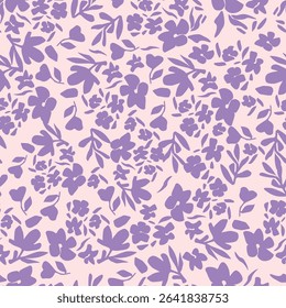 seamless vintage floral set pattern. simple hand drawn style. pretty pastel purple, rose romantic colors. folk motif, boundless decor. background for covers, wallpapers, gift wrap, childish postcards