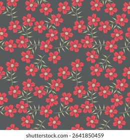 seamless vintage floral set pattern. simple hand drawn style. pretty pastel purple, rose romantic colors. folk motif, boundless decor. background for covers, wallpapers, gift wrap, childish postcards