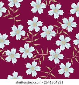 seamless vintage floral set pattern. simple hand drawn style. pretty pastel purple, rose romantic colors. folk motif, boundless decor. background for covers, wallpapers, gift wrap, childish postcards