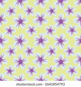 seamless vintage floral set pattern. simple hand drawn style. pretty pastel purple, rose romantic colors. folk motif, boundless decor. background for covers, wallpapers, gift wrap, childish postcards
