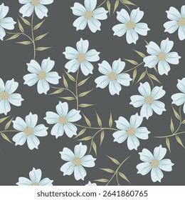 seamless vintage floral set pattern. simple hand drawn style. pretty pastel purple, rose romantic colors. folk motif, boundless decor. background for covers, wallpapers, gift wrap, childish postcards
