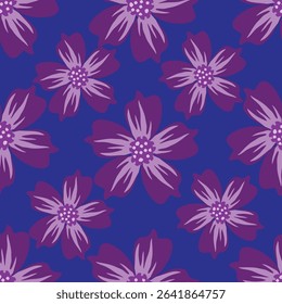 seamless vintage floral set pattern. simple hand drawn style. pretty pastel purple, rose romantic colors. folk motif, boundless decor. background for covers, wallpapers, gift wrap, childish postcards
