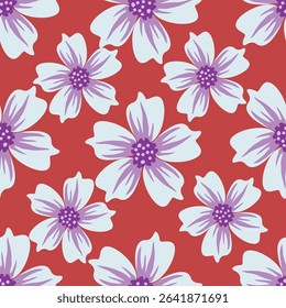 seamless vintage floral set pattern. simple hand drawn style. pretty pastel purple, rose romantic colors. folk motif, boundless decor. background for covers, wallpapers, gift wrap, childish postcards