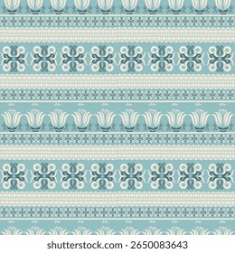 Naadloze vintage floral stripe patroon in zachte teal, ideaal voor textiel en stof ontwerp