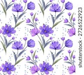 Seamless vintage floral vector pattern featuring pink and purple summer blossoms with green leaves for nature-inspired textile decoration and wallpaper design