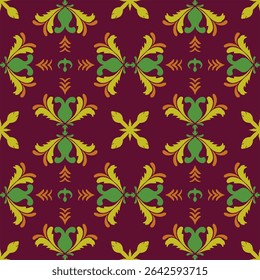 Seamless vintage floral vector pattern with ornate leaves and elegant Victorian-style swirl decoration