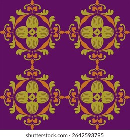 Seamless vintage floral vector pattern with ornate leaves and elegant Victorian-style swirl decoration