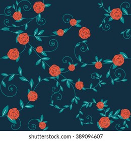 Seamless vintage floral vector pattern with elegant rose vines and decorative leaves on a classic background, ideal for invitations and design projects.