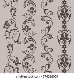 Seamless vintage floral vertical border vector ornaments.