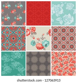 Seamless Vintage Flower Background Set- for design and scrapbook - in vector