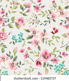 Seamless Vintage Flower Garden Pattern Background