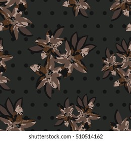 Seamless vintage flower patter on camouflage color,  green background.