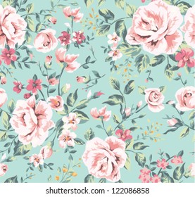 seamless vintage flower pattern on navy background