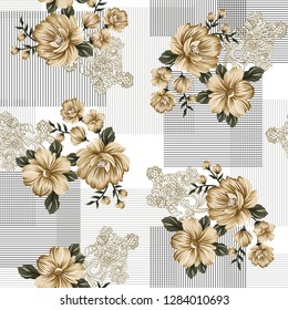 seamless vintage flower pattern on stripes