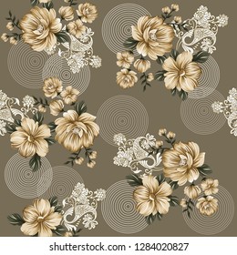 Seamless Vintage Flower Pattern On Circle