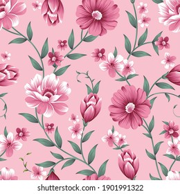 seamless vintage  flower pattern on pink