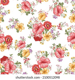 seamless vintage flower pattern on white background