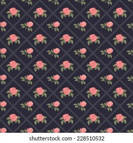 Seamless vintage flower pattern on navy background