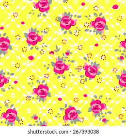 seamless vintage flower pattern on yellow background