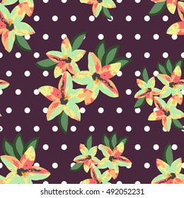 Seamless vintage flower pattern on purple backgound