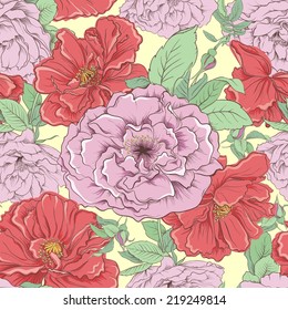Seamless vintage flower pattern. Vector hand drawn illustration.