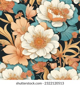 Seamless vintage flower pattern in vector artwork. Timeless botanical tapestry