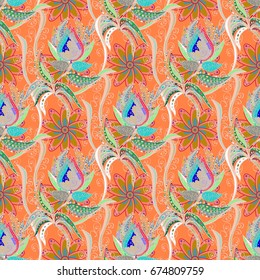 Seamless Vintage Flower Pattern. Vector Hip fabric pattern.