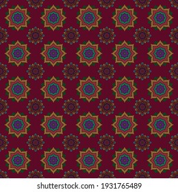 Seamless Vintage Flower Pattern.Raster Hip fabric pattern.Flower Mandala seamless pattern.Seamless Doodles.Islam, Arabic,Indian.Endless Raster illustration.Template Colored mandala raster circle. 
