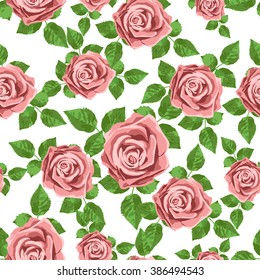 Seamless vintage flower roses pattern on white background
